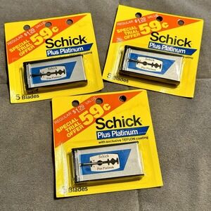 Vtg Schick Plus Platinum Double Edge Razor Blades Lot of 3 Packs 5x NOS